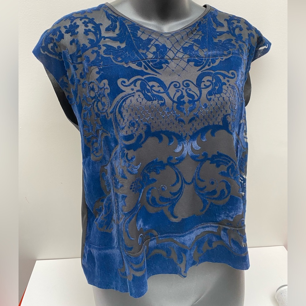 Zara Semi-Sheer Top with Velvet Flocked Damask Pattern